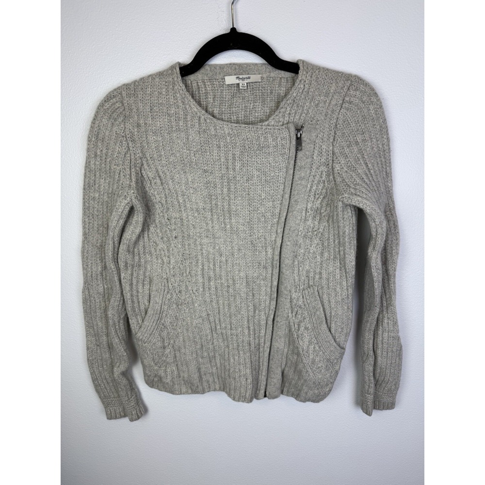 Madewell Women's Marino Wool Gray Zip Up Winter Sweater Size XS Cable Knit